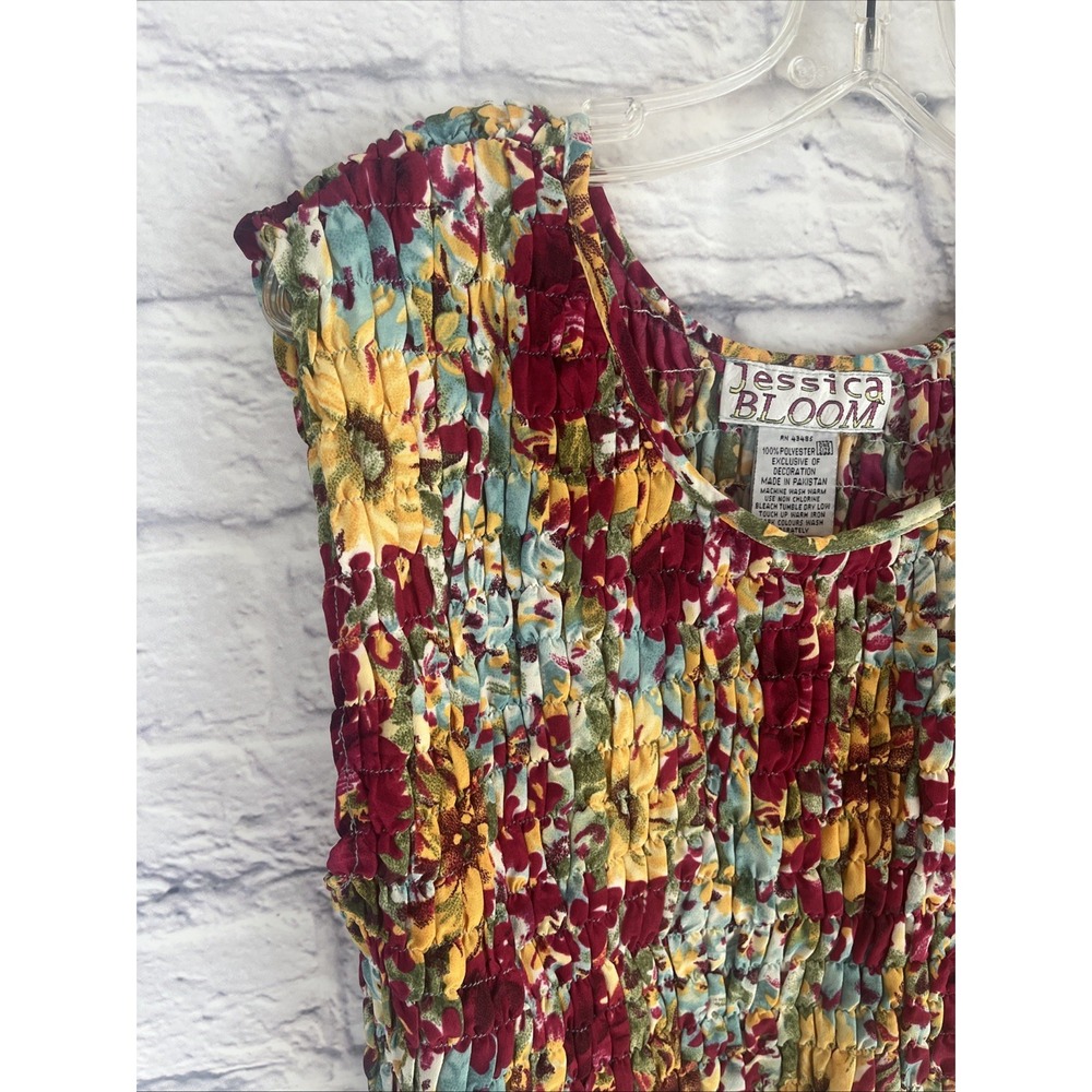Jessica Bloom Retro Cottagecore Floral Stretch Popcorn Top One Size VTG Boho 90s - Picture 3 of 6